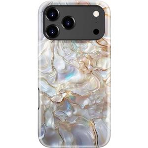 LUMARKE for iPhone 17 Pro Max Case Cute,Aesthetic Cream Abalone Girly Shell,Compatible with Magsafe,Trendy Cool Retro Western Girly Protective Slim Phone Cover for Women Girls (Marble Texture)