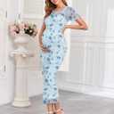 AISWI Maternity Mesh Dress Ruched Side Round Neck Pregnancy Dresses Baby Shower Wedding Guest Cocktail Party (XL)