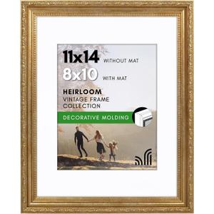 Americanflat 11x14 Picture Frame with Shatter-Resistant Glass - Use as 8x10 Frame with Mat or Display 11x14 Photo Without Mat - Ornate Picture Frames for Wall Display - Gold