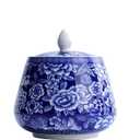Ceramic Jar with Lid, Sealed Blue and White Canisters for Loose Tea & Coffee, Decorative Porcelain Ginger Jar for Kitchen Countertop Storage & Home Decor