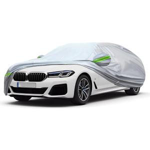 KEYOOG 6-layer Full Car Cover Is All-weather Waterproof, Universal In All Seasons, Snow Prevention, Rainproof, Acid Rainproof, Sunscreen, Ultraviolet-proof, Universally Applicable To Sedan (188"-198") (Green reflective strip)