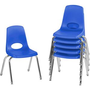 FDP 14" School Stack Chair,Stacking Student Seat with Chromed Steel Legs and Nylon Swivel Glides For In-Home Learning or Classroom - Blue (6-Pack, 10364-BL