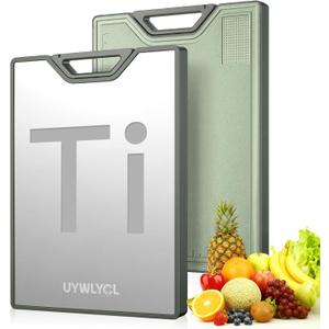 Titanium Cutting Board for Kitchen, Extra-Thick Double Sided Non-Toxic, Titanium & Wheat Straw PP, Food-Grade Chopping Board, Easy to Clean, Large 16"x11"