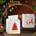 Domensi 2 Pcs Christmas Linen Tissue Box Cover 5.5 x 4.75 x 4.75 Inches Christmas Tree and Elk Tissue Box Holder Holiday Square Home Decor Xmas Embroidered Gifts for Bathroom Bedroom Living Room