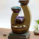 11" H Golden Tiered Bowl Fountain with Color Changing LED Lights with Adapter Brown