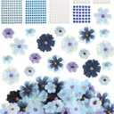 Giegxin 166 Pcs Fake Flowers for Crafts 160 Mini Faux Flower Heads with 6 Pearl Rhinestone Stickers Artificial Fabric Daisy Peony Floral Decor for Craft Garland Wedding Home Decorations(Blue Series)