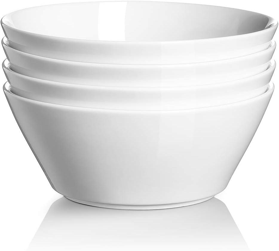 DOWAN 32 OZ Large Soup Bowls Set of 4 - White Ceramic Bowls for Ramen, Cereal, Pasta, Salad, Fruit - Dishwasher & Microwave Safe (7.0 Inch/32 OZ)