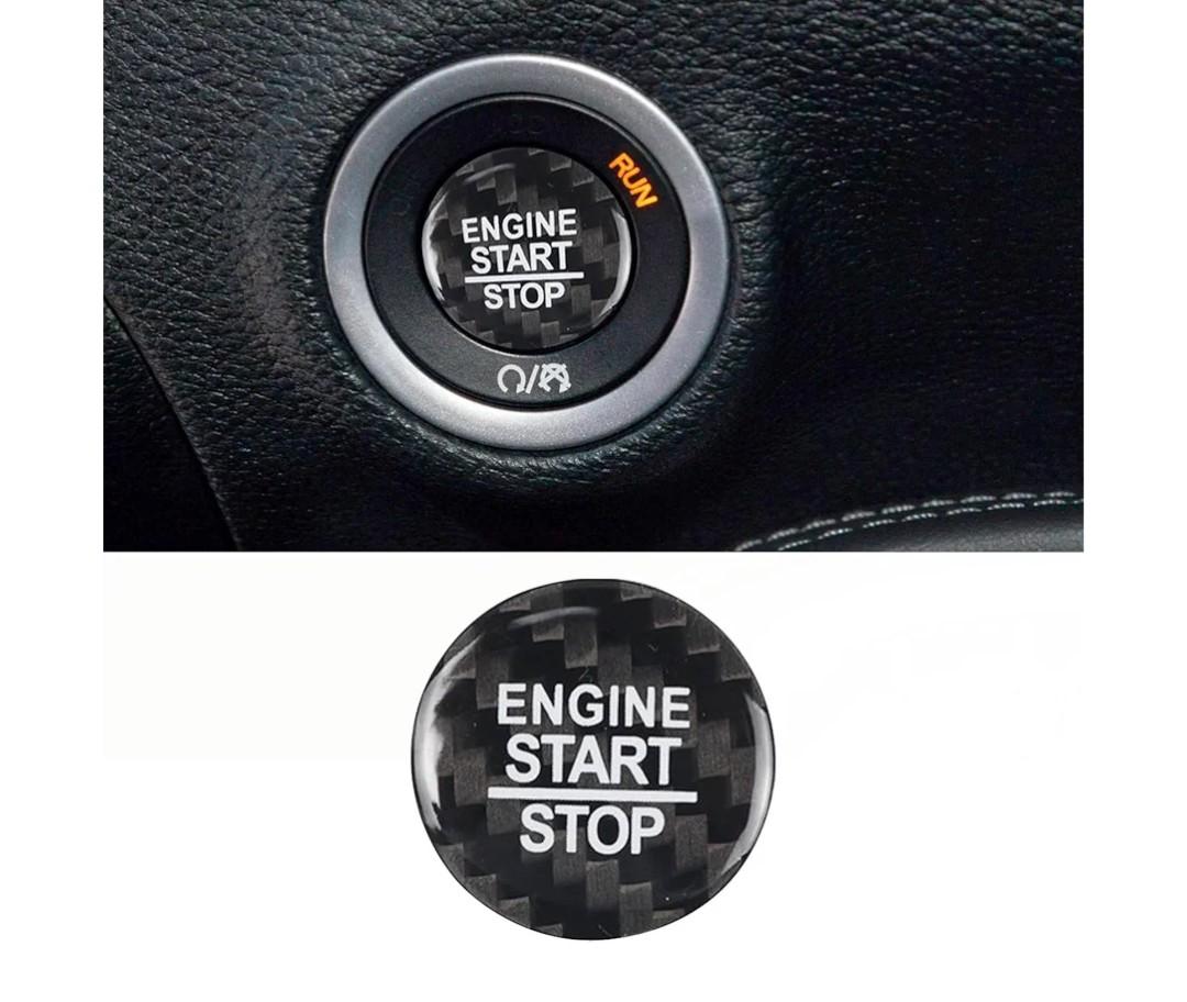 Compatible with Charger Challenger Engine Start Stop Button Cover Keyless One Click Push Start Button Trim Sticker for Durango Jeep Compass Grand Cherokee,Real Carbon Fiber(Black)