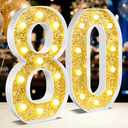 NANXU 12.6 Inch LED Gold Marquee Light Up Numbers, 80th Birthday Decorations Number Lights as Gifts for Women Men, Glitter Lighted Marquee Numbers for Golden Anniversary Party Table Decor, 80