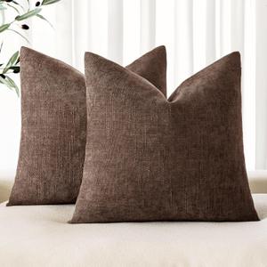 MIULEE Pack of 2 Decorative Throw Pillow Covers Soft Chenille Throw Pillows Solid Textured Cushion Covers for Couch Sofa Bedroom Living Room 20x20 Inch, Chocolate