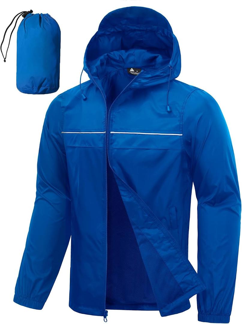 SWISSWELL Mens Rain Jacket & Coats Packable Lightweight Waterproof Windbreaker Hooded for Golf Cycling Hiking, L