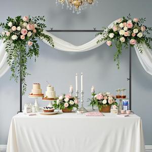 VEVOR Over The Table Rod Stand with Clamps, 13"-42" Tall & 28"-98" Length Adjustable, Metal Table Arch Stand, Tabletop Balloon Arch Frame for Wedding Birthday Party Christmas Decorations, Black