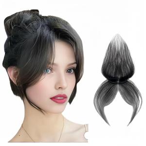 Lace Base Clip In Baby Hair Air Bang Natural Human Hair Side Bangs Invisible Edge Replacement Fringe Forehead Hairline For Women Glueless Hair Extensions (Black, Lace 12x2 cm)