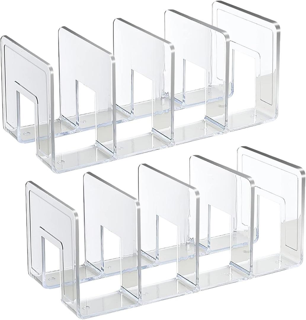 SAYEEC Acrylic File Holder, Clear File Sorter Desk File Organizer, Sturdy Desktop File Folder Organizer Rack for Envelopes Mail Letter Paper Notebook Electronics Office Supplies (4 Sections, 2 Pack)