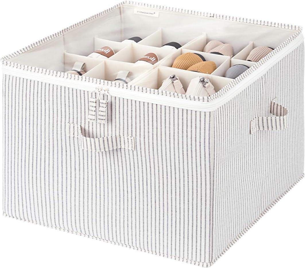 StorageWorks Shoe Organizer for Closet, Fits up to 16 Pairs, Shoe Cubby Storage Containers with Adjustable Dividers and Clear Cover, Gray and White Stripes (Medium)
