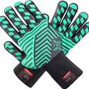 J H Heat Resistant Oven Glove:EN407 Certified 932 F, 2 Layers Silicone Coating, Oven Mitts for Cooking, Kitchen, Fireplace,Camping, Grilling (Black/Green)