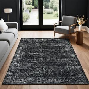3x5 Area Rugs for Living Room, Non Slip Washable Rugs Large Rug Indoor Carpet, Durable & Soft Vintage Rug for Bedroom Dining Room Home Office Decor, Black