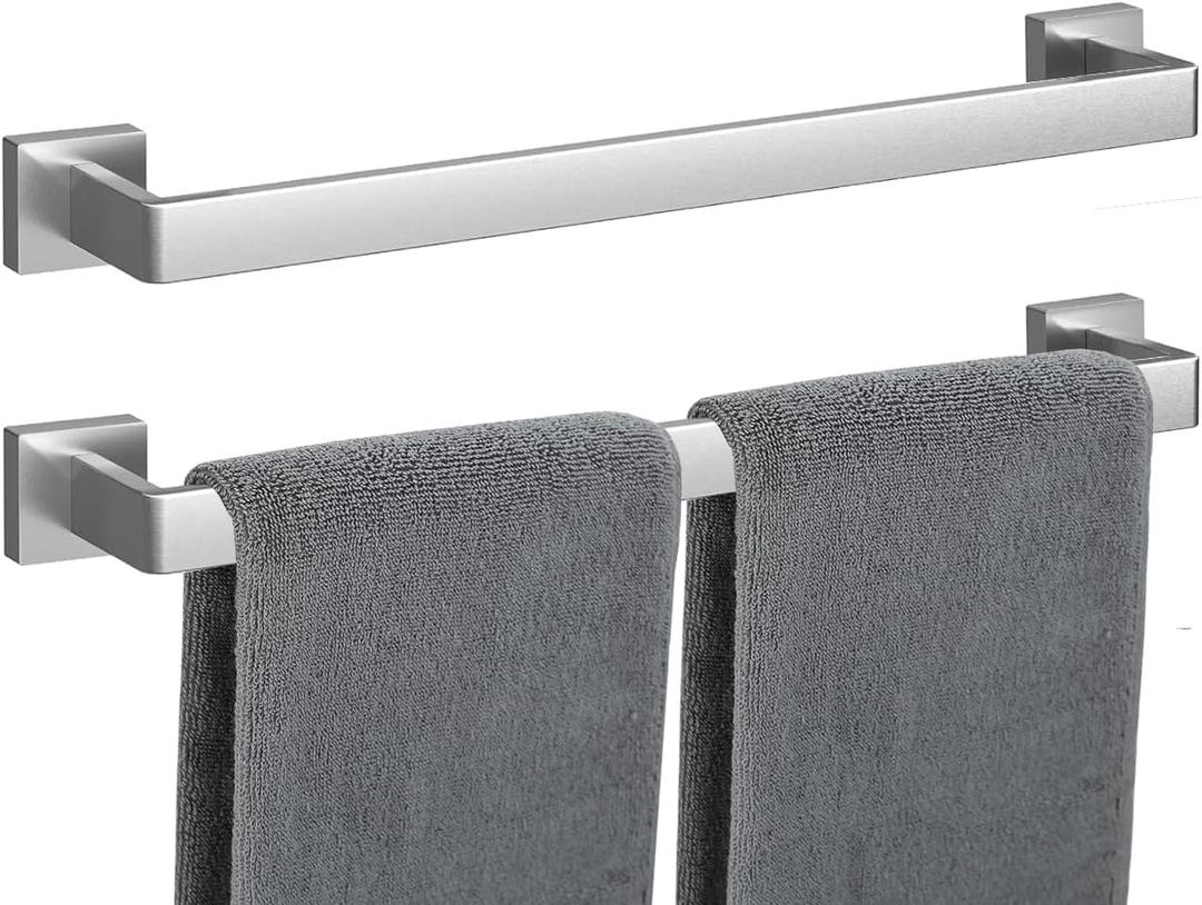 Towel Bar 2 Pack for Bathroom 20 Inch Brush Nickel Towel Holder 12/16/20/24/28/32/36 In Stainless Steel SS304 Rustproof Towel Rack Modern Square Towel Rod for Bathroom Wall(2, Brushed Nickel, 20 Inch)