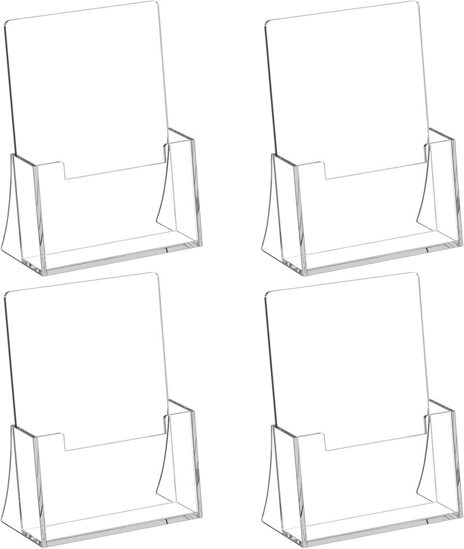 Acrylic Brochure Holder 8.5 x 5.5 Inch, 4 Pack, Bi-fold Flyer Desk Holder | Clear, Brochure Display Stands, for Pamphlets, Magazines, Leaflets, Literatures, Booklets, Countertop Organizer, Office