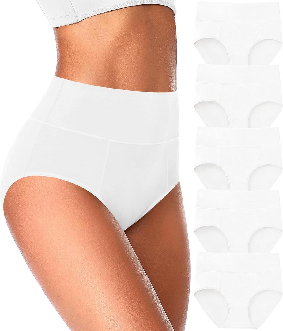 ASIMOON High Waisted Cotton Underwear for Women Plus Size Slight Tummy Control Full Coverage Panties Briefs Ladies Pack M