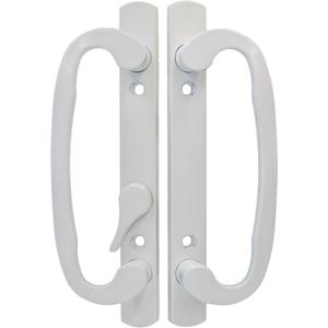 Sliding Glass Patio Door Handle Replacement Set, Zinc Diecast, Fits 1-3/8" to 2-1/4" Thick Doors, 3-15/16inch(10cm) Hole Spacing Non-keyed (Offset Position, White)