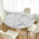Marble Elastic Round Fitted Tablecloth 40-44 Inch, Waterproof