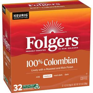 Folgers Colombian Medium Roast Coffee, 32 Keurig K-Cup Pods (EXP 10/03/26)