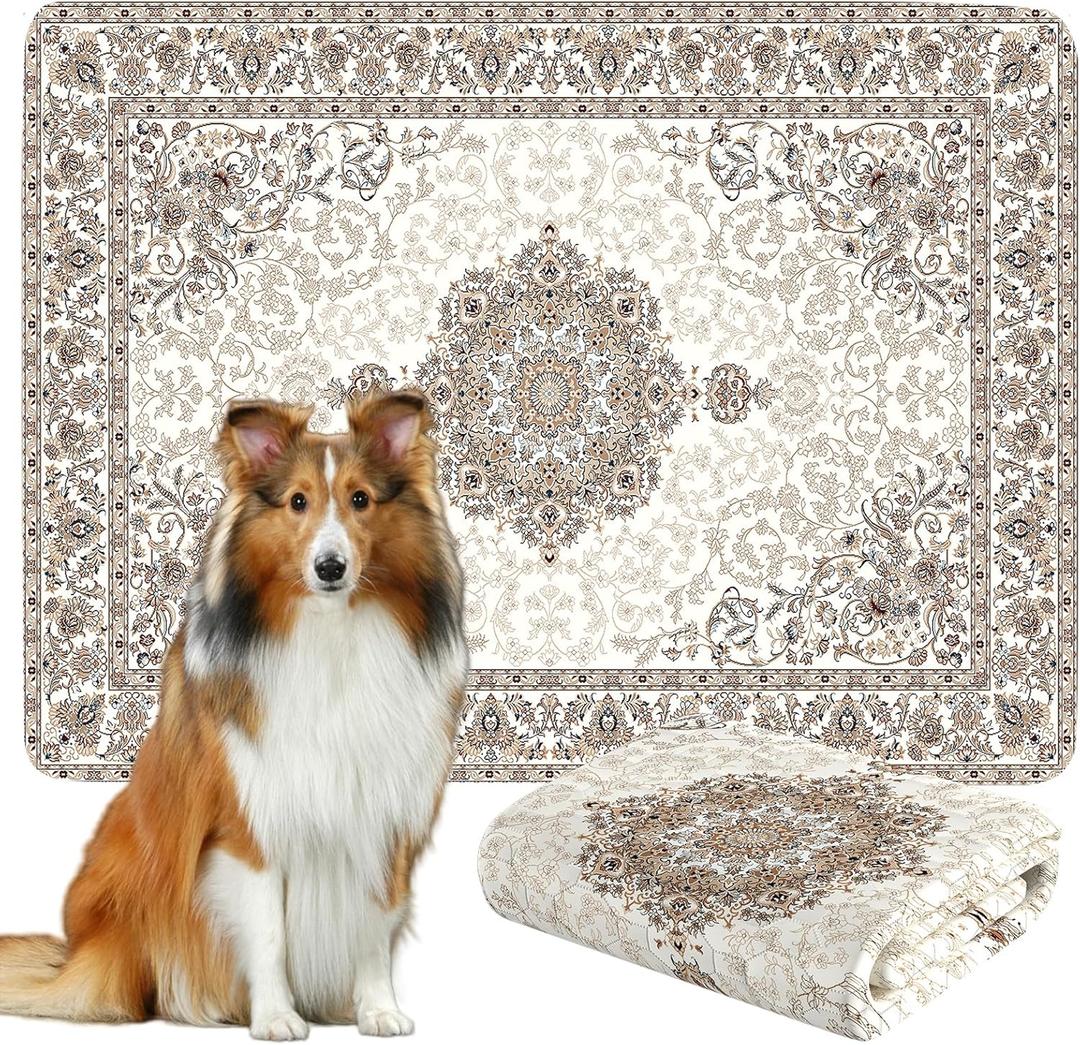 Washable Pee Pads for Dogs, Reusable Dog Training Pads. 54''x72'' Super Absorbent Dog Rugs, Non-Slip and Leakproof Pee Mat for Dogs, Large Whelping Pads for Crates and Floors (Vintage White)