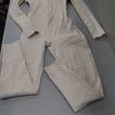 AEEZO Womens Long Sleeve Workout Jumpsuit Zip Up Yoga Rompers Sexy Tummy Control One Piece Bodycon Bottom Pants (Medium, #3 Thermal Beige)