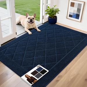 JSEI Dirt Trapper Door Mat 32"x48", Non-Slip Washable Entryway Mats, Dog Door Mat, Stain Resistant and Absorbent Floor Mats, Low Profile Welcome Mat for Front Back Door, Navy Blue
