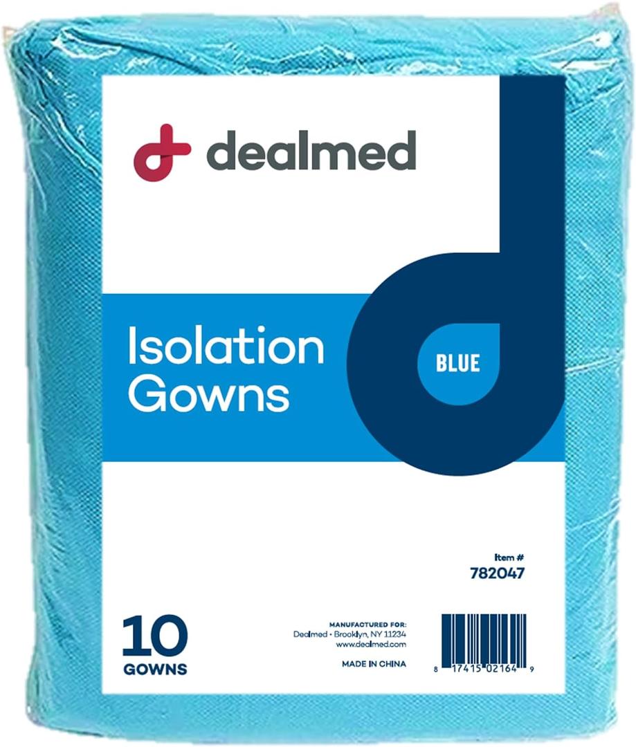 Dealmed Blue Isolation Gown  Disposable Medical Gowns, Latex-Free, Perfect for Hospitals, Medical Facilities, and Physicians Offices (Pack of 10) (Pack of 10)
