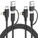 ASICEN 100W PD 2 in 2 Multi Charging Cable,6ft Braided USB C to 90Lightning Cable 5A Fast Charging with USB A/C to C/L for iPhone Series/MacBook/iPad/Galaxy/Switch 2,Multi Chargers for All Devices