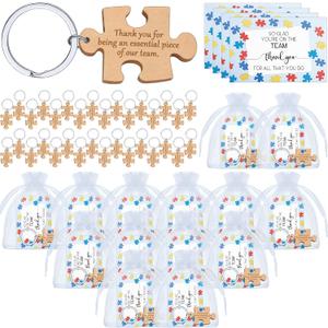 Team Appreciation Gift Bulk Wooden Puzzle Keychain Thank You Greeting Card Christmas Gift for Employee Staff
