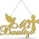 Gerrii Mi Bautizo Letter Sign Glitter Wooden Wall Hanging Baby Shower Decor First Communion Accessories for Baby Shower Supplies Gender Reveal Backdrop Party Christmas Gift Ornaments (20" x 12",Gold)