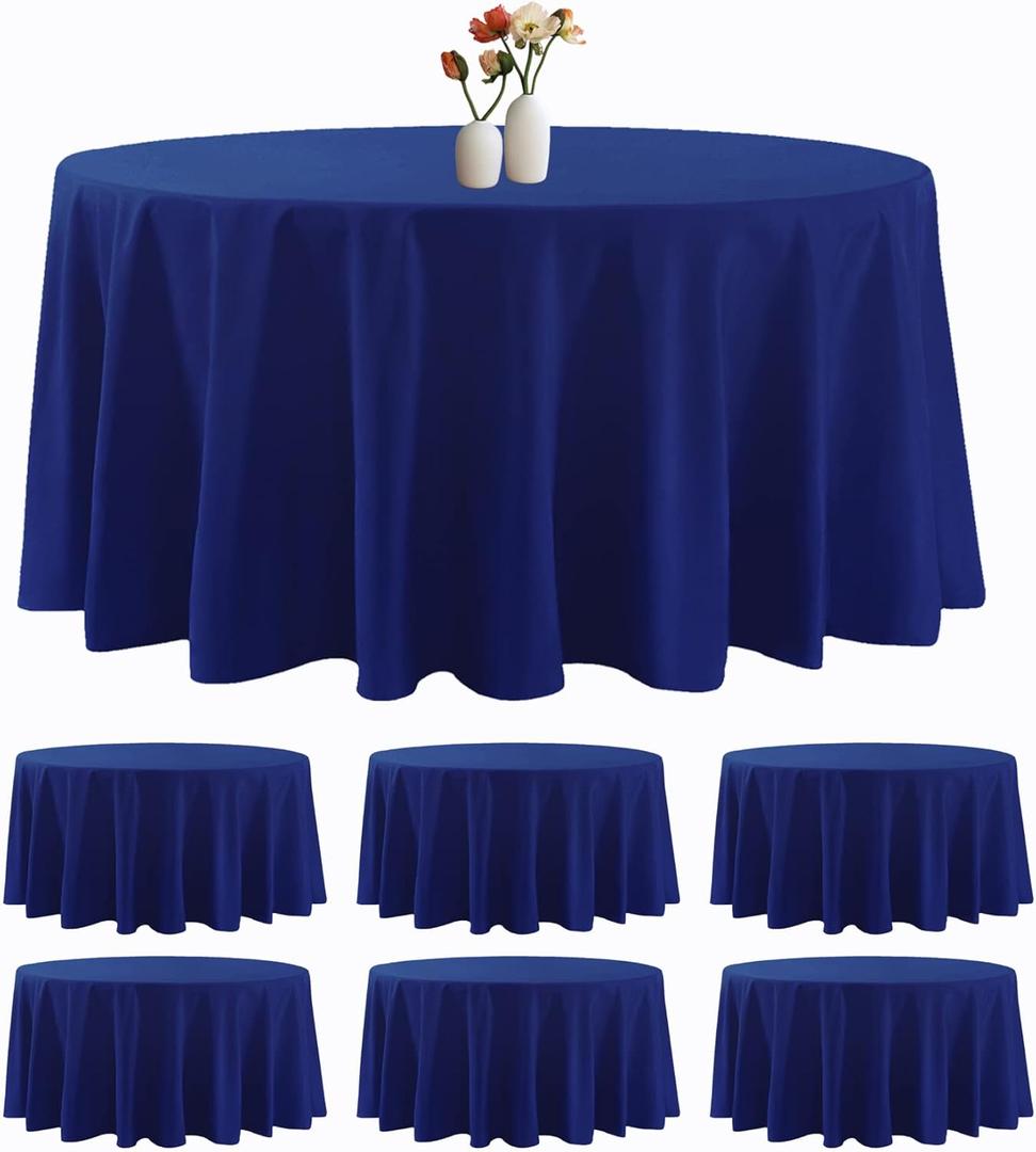 6 Pack Round Tablecloth 132 Inches Royal Blue Table Cloth Stain and Wrinkle Resistant Washable Polyester Fabric Table Cover for Party, Wedding and Banquet Decoration