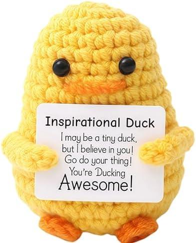 Pack of 2, KICOSOADT Inspirational Positive Crochet Duck Emotional Support Doll for Mental Health Improvement Cute Decoration for Home and Office