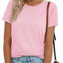 YUCOLEN Women's T Shirts Oversized Full Cotton Summer Tops Short Sleeve Crewneck Casual Loose Fit Basic Tee Shirts L