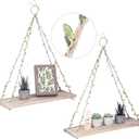 MITIME Hanging Shelves for Indoor Wall and Window - Floating Wall Shelves for Plant Display, Boho Style Home Decor.(Leaf Rope, Light Color,Large*2)