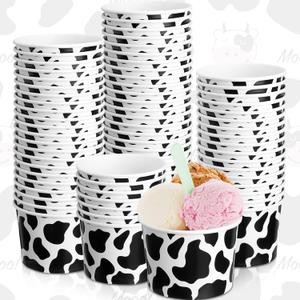 50 Pcs 9 oz Cow Ice Cream Cups Disposable Bowls Bulk Paper Soup Cups Cow Print Soup Bowls Paper Food Containers for Snack Dessert Fruits Cow Themed Parties Summer Picnic Birthday Farm Serving Favors