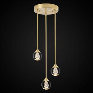 3-Light Teardrop Crystal Pendant Light, Dimmable LED Crystal Globe Hanging Light Fixture, Modern Ceiling Pendant Lighting for Kitchen Island Dining Room Bedroom Bar 3000K 24W Brush Brass, 4 x 7.08 x 49 inches