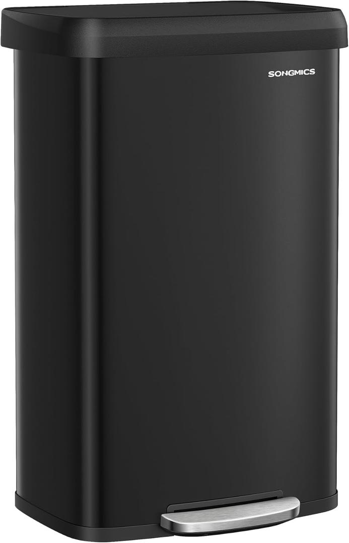 SONGMICS Kitchen Trash Can, 21 Gallon (80 L) Stainless Steel Garbage Can, with Stay-Open Lid and Step-on Pedal, Soft Closure, Tall, Large and Space-Saving, Black ULTB534B01