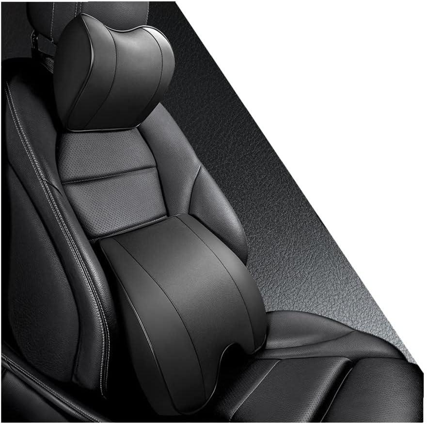 Car Lumbar Pillow and Car Neck Pillow Kit Memory Foam Ergonomic Seat Cushion, Relieve Driving Fatigue, Comfortable Neck and Back, Suitable for Car Seats Office Chairs, etc. (Black)