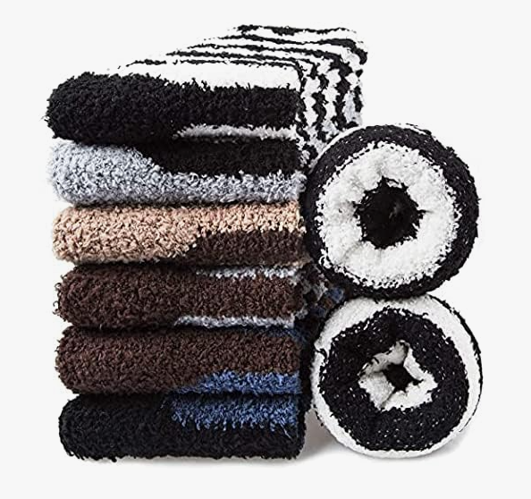 Mens Fuzzy Socks, Warm Winter Fluffy Cozy Slipper Fleece Socks for Men, 6 Pairs