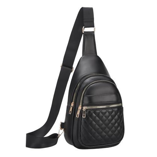 SUIKIHUM Mini Sling Bag, PU Leather Convertible Cross Body Bags, Lightweight One Strap Casual Pack for Women Men Hiking Cycling Sports(Black)