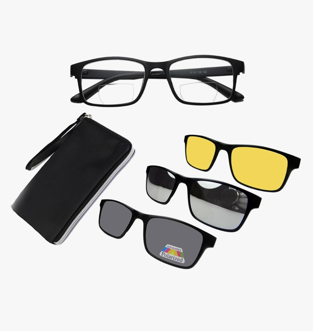 Bifocal reading glasses Sunglasses polarized frame+3 clip on lenses…