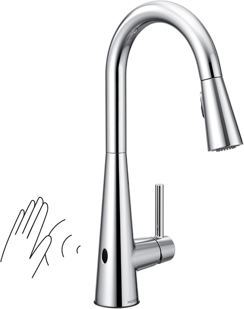Moen Sleek Chrome Motionsense Wave Sensor Touchless One-Handle High Arc Pulldown Modern Kitchen Faucet Featuring Power Clean, 7864EWC