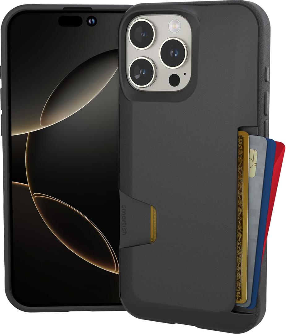 Smartish iPhone 16 Pro Max Wallet Case - Wallet Slayer Vol. 1 [Slim + Protective] Credit Card Holder - Drop Tested Hidden Credit Card Slot Cover for Apple iPhone 16 Pro Max - Black Tie Affair
