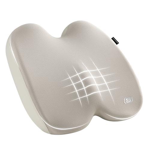 Skechers Seat Cushion, Ergonomic Memory Foam Cushion for Long Sitting Hours on Office & Home Chair, Car Seat Cushion for Sciatica, Coccyx Cushion,Beige