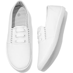 Women's Canvas Slip On Sneakers - Casual Walking Shoes, Non Slip Work Shoes (8, White)