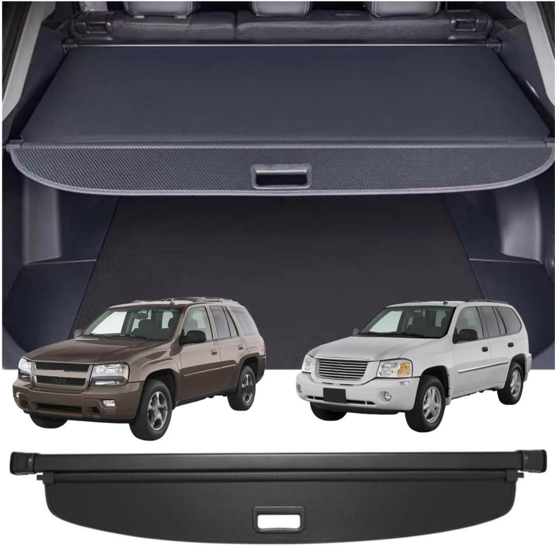 Retractable Cargo Cover Compatible with Chevy Chevrolet Trailblazer GMC Envoy 2002-2009 Shield Security Shade Privacy Screen Tonneau Luggage Trunk Organizers (Carbon Fiber Texture)